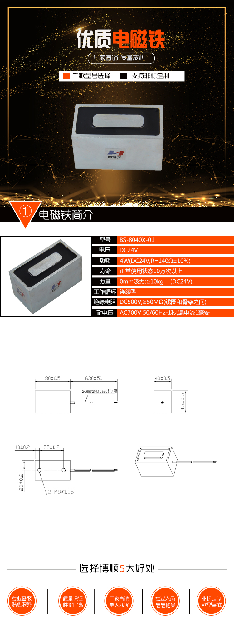 長方形吸盤電磁鐵BS-8040X-01