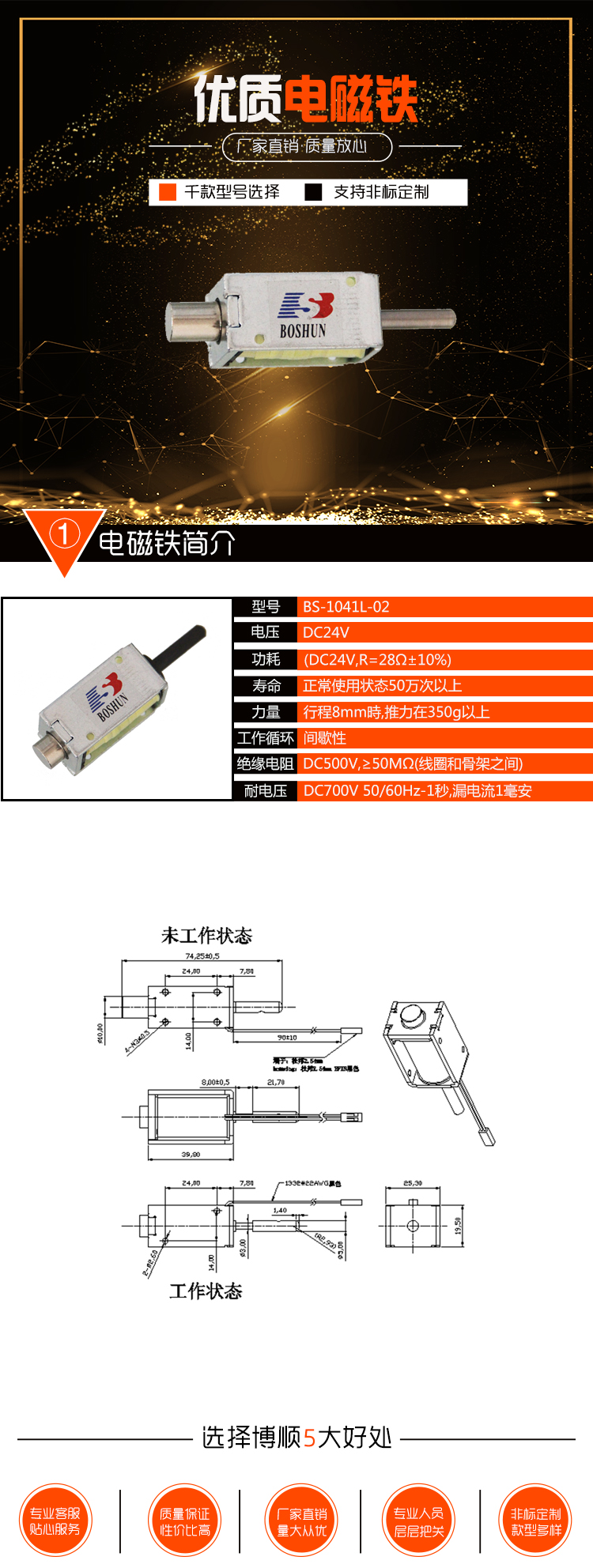 推拉式電磁鐵BS-1041L-02